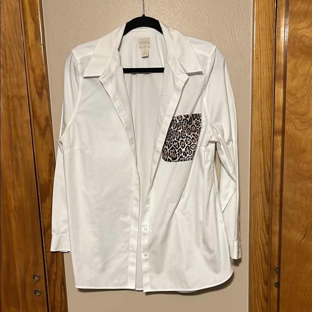 Chico's White Shirt with Animal Print Accent